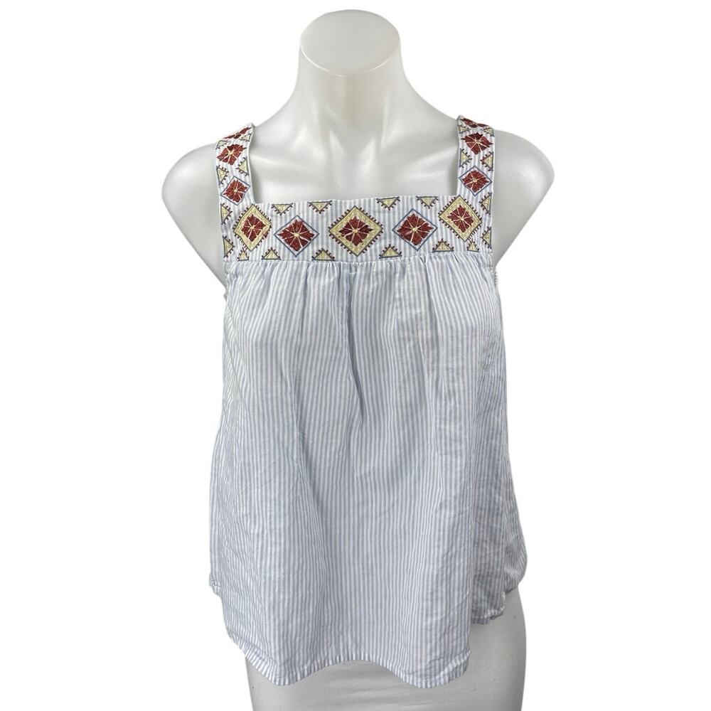 Madewell Embroidered Island Striped Blue Sleeveless Boho Cami Tank Top Size XXS